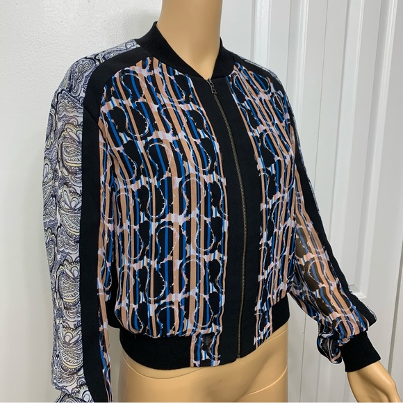 BCBGMaxAzria Harrison Zip Up Lightweight Bomber Jacket Top Paisley Blouse Size S - Picture 5 of 15